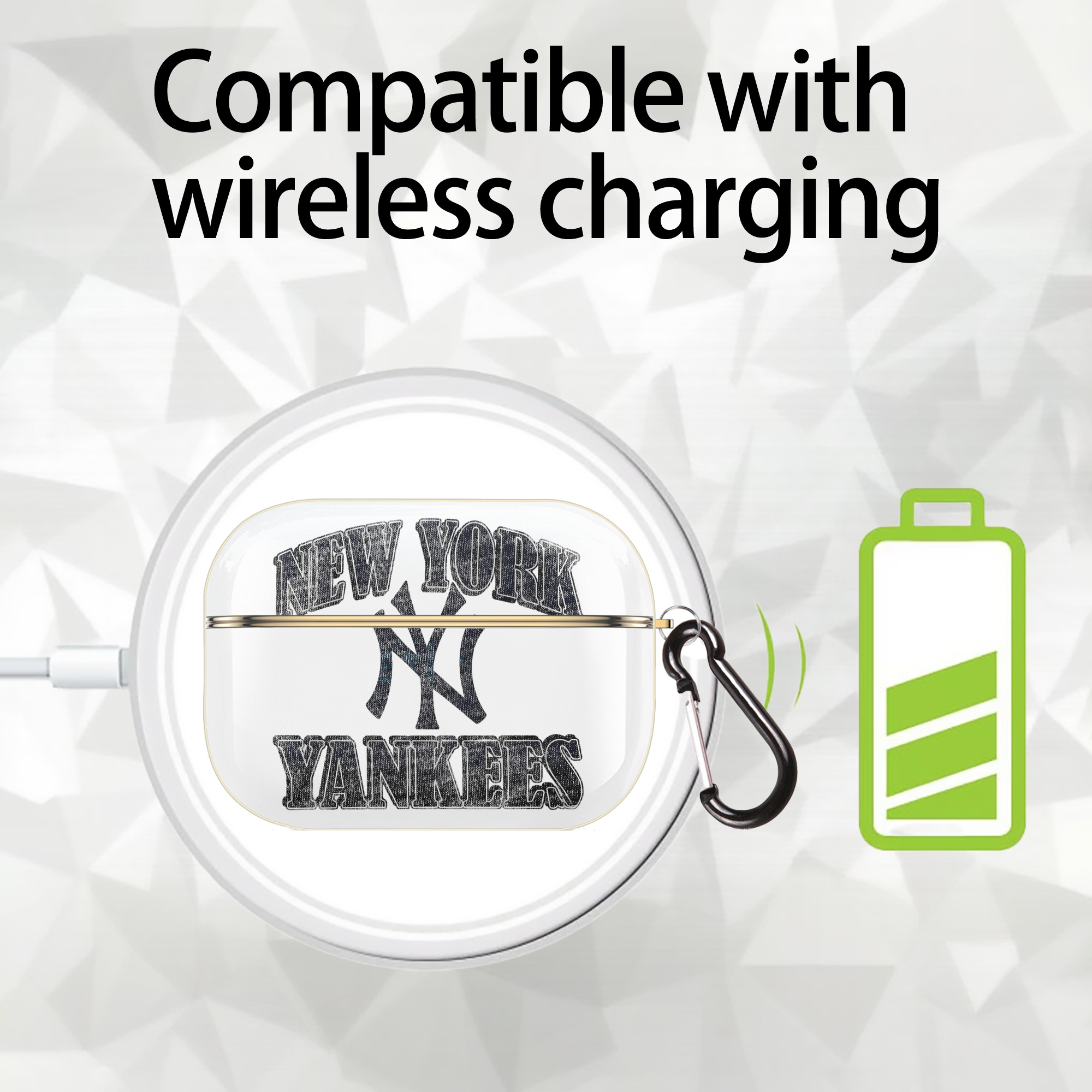 New York Yankees 76 Luxury Gold AirPods Pro Case With Keychain, Flexible PC Material, Full Protection, Precise Cutouts, Anti-Fingerprint, Washable, Durable Design