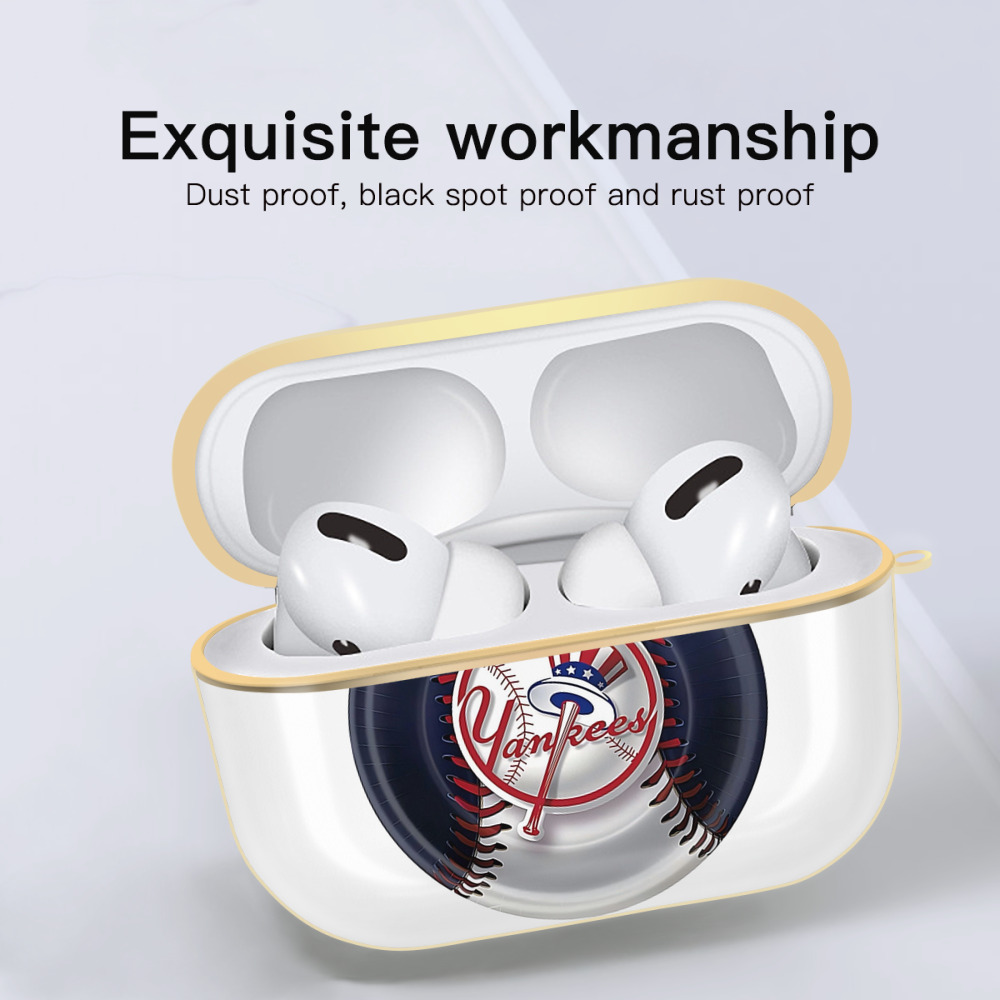 New York Yankees 81 Luxury Gold AirPods Pro Case With Keychain, Flexible PC Material, Full Protection, Precise Cutouts, Anti-Fingerprint, Washable, Durable Design