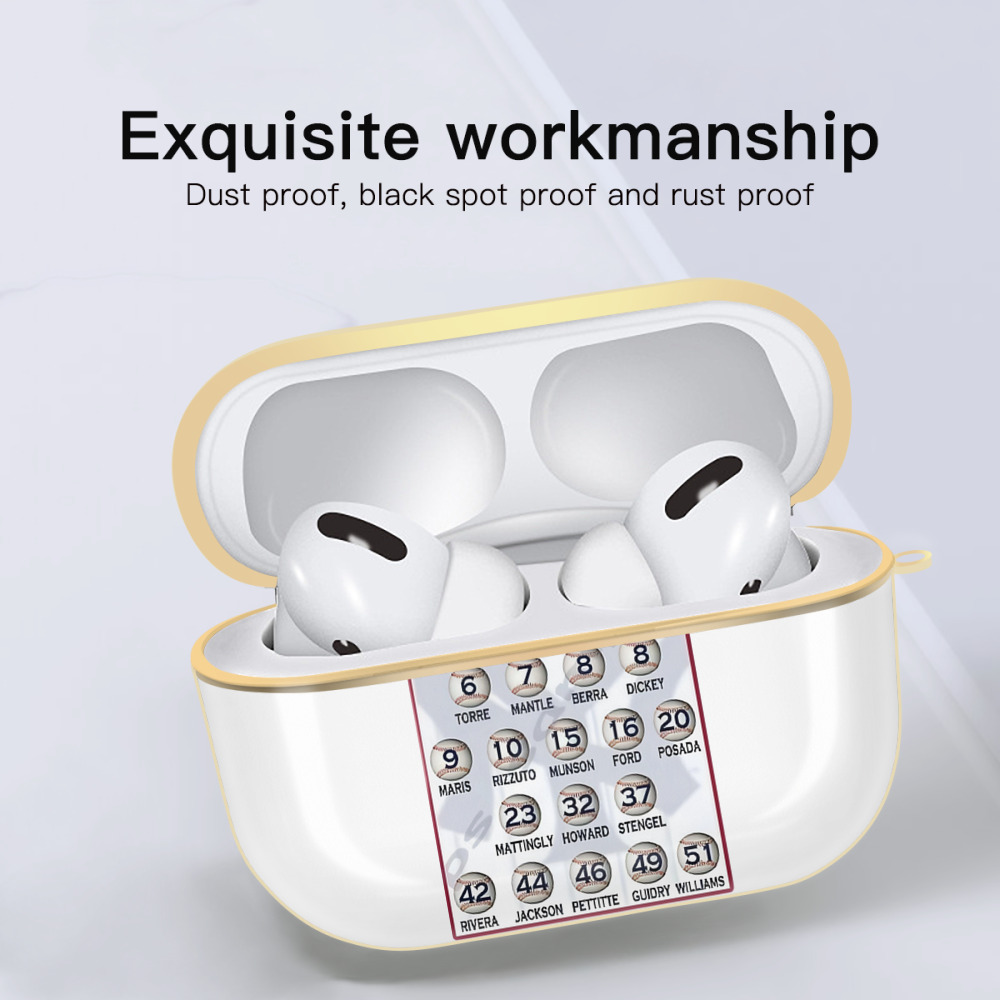 New York Yankees Retired Numbers Luxury Gold AirPods Pro Case With Keychain, Flexible PC Material, Full Protection, Precise Cutouts, Anti-Fingerprint, Washable, Durable Design