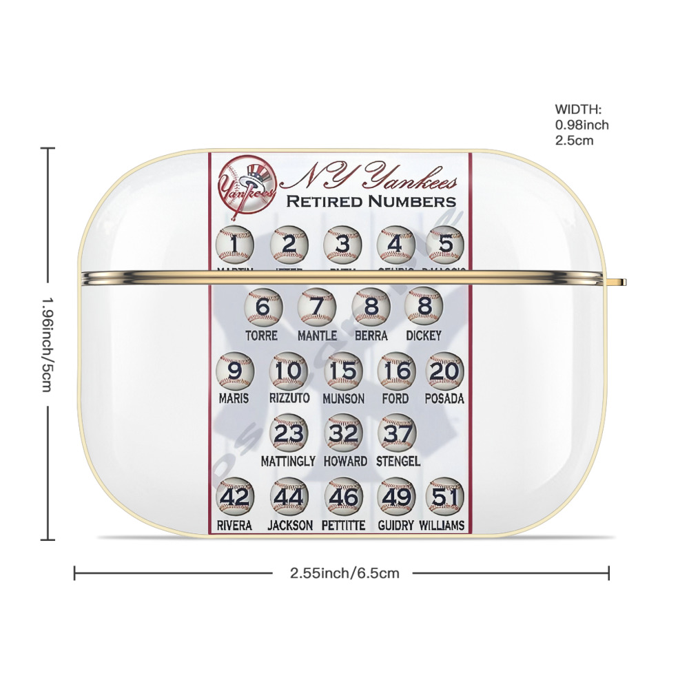 New York Yankees Retired Numbers Luxury Gold AirPods Pro Case With Keychain, Flexible PC Material, Full Protection, Precise Cutouts, Anti-Fingerprint, Washable, Durable Design