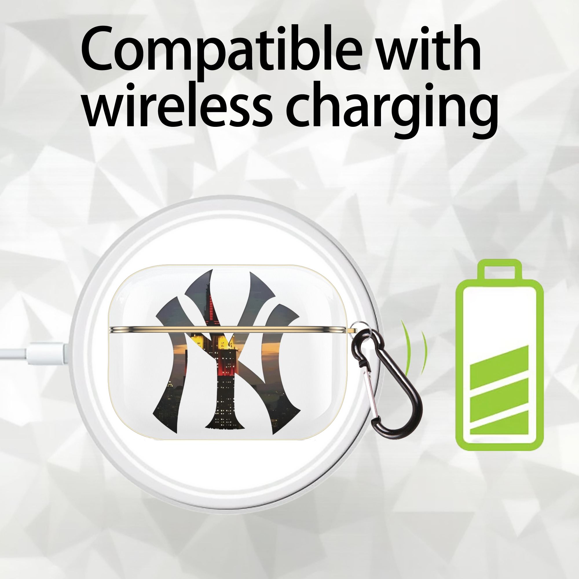 New York Yankees Logo New York Background Luxury Gold AirPods Pro Case With Keychain, Flexible PC Material, Full Protection, Precise Cutouts, Anti-Fingerprint, Washable, Durable Design