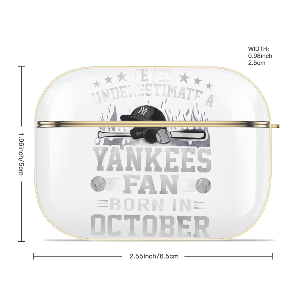 New York Yankees Never Underestimate A Yankees Fan Born in October Luxury Gold AirPods Pro Case With Keychain, Flexible PC Material, Full Protection, Precise Cutouts, Anti-Fingerprint, Washable, Durable Design