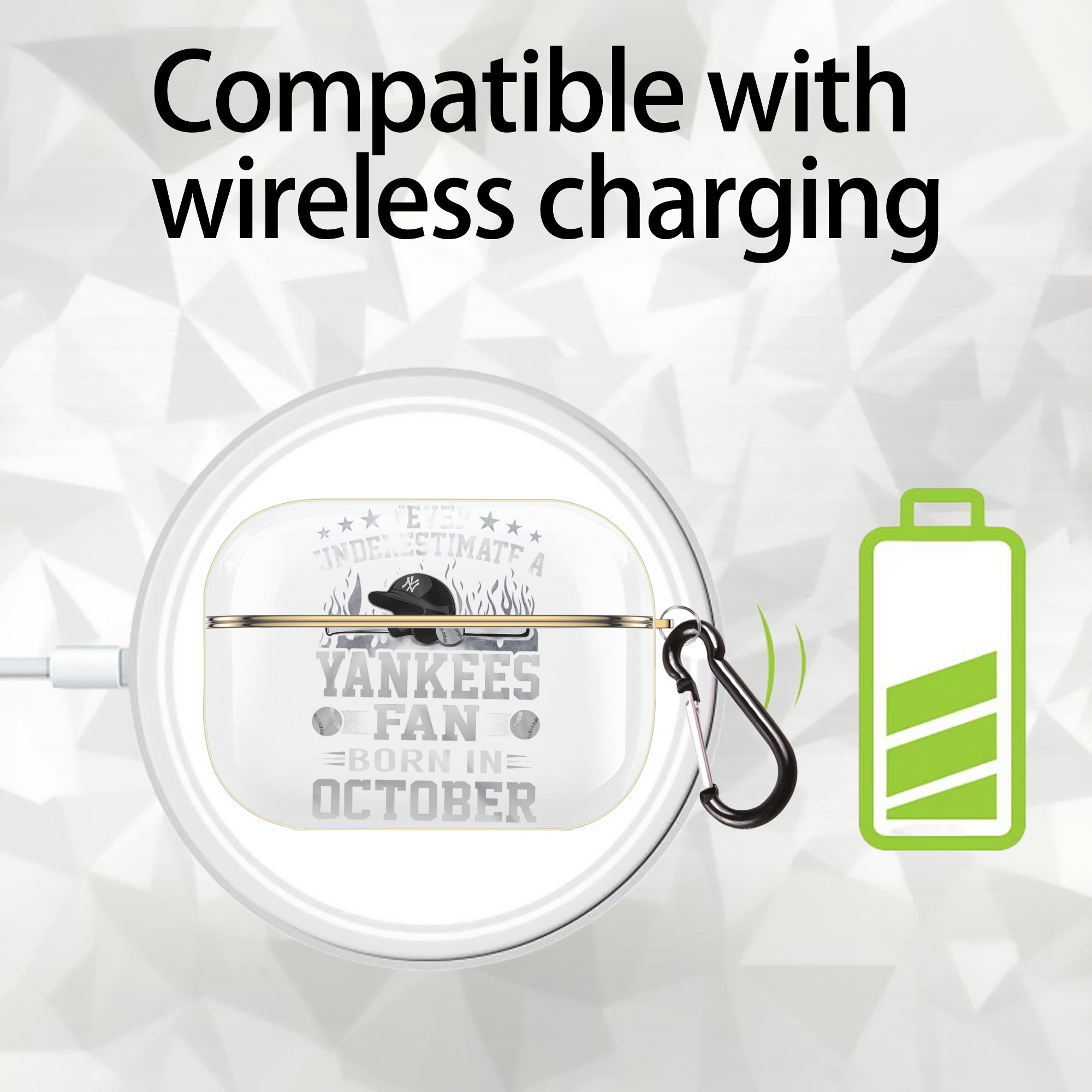 New York Yankees Never Underestimate A Yankees Fan Born in October Luxury Gold AirPods Pro Case With Keychain, Flexible PC Material, Full Protection, Precise Cutouts, Anti-Fingerprint, Washable, Durable Design