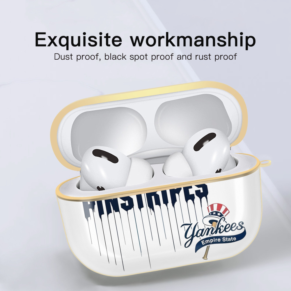 New York Yankees I Bleed Pinstripes Luxury Gold AirPods Pro Case With Keychain, Flexible PC Material, Full Protection, Precise Cutouts, Anti-Fingerprint, Washable, Durable Design