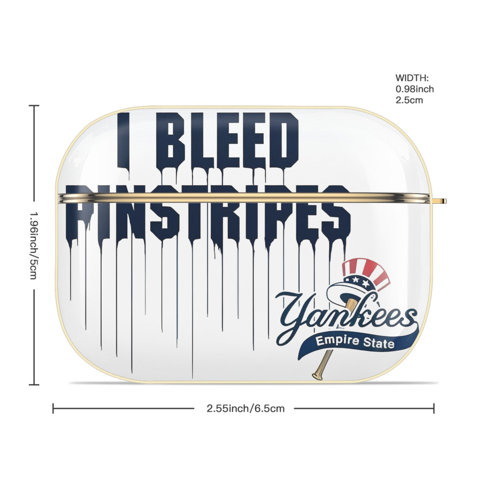 New York Yankees I Bleed Pinstripes Luxury Gold AirPods Pro Case With Keychain, Flexible PC Material, Full Protection, Precise Cutouts, Anti-Fingerprint, Washable, Durable Design