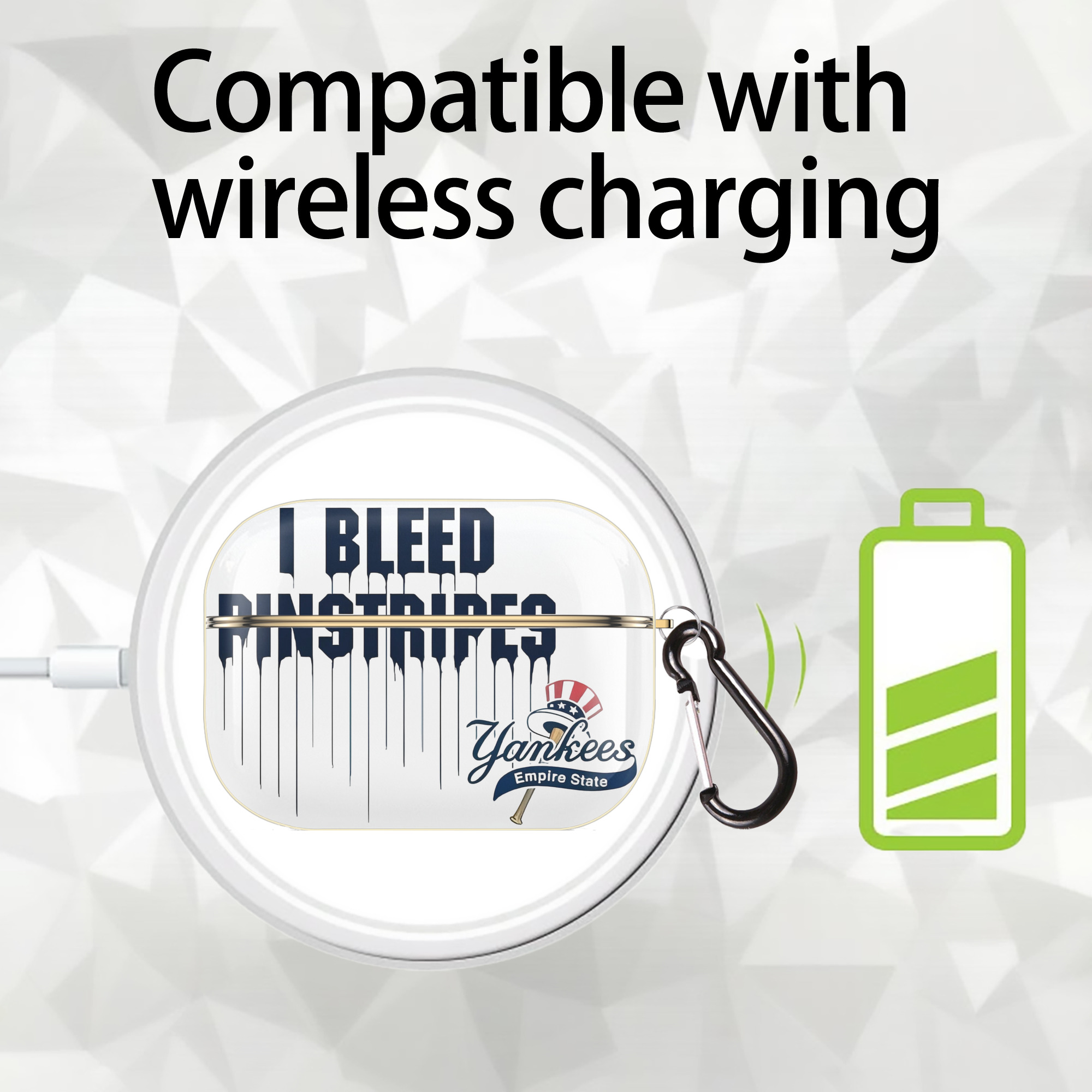 New York Yankees I Bleed Pinstripes Luxury Gold AirPods Pro Case With Keychain, Flexible PC Material, Full Protection, Precise Cutouts, Anti-Fingerprint, Washable, Durable Design