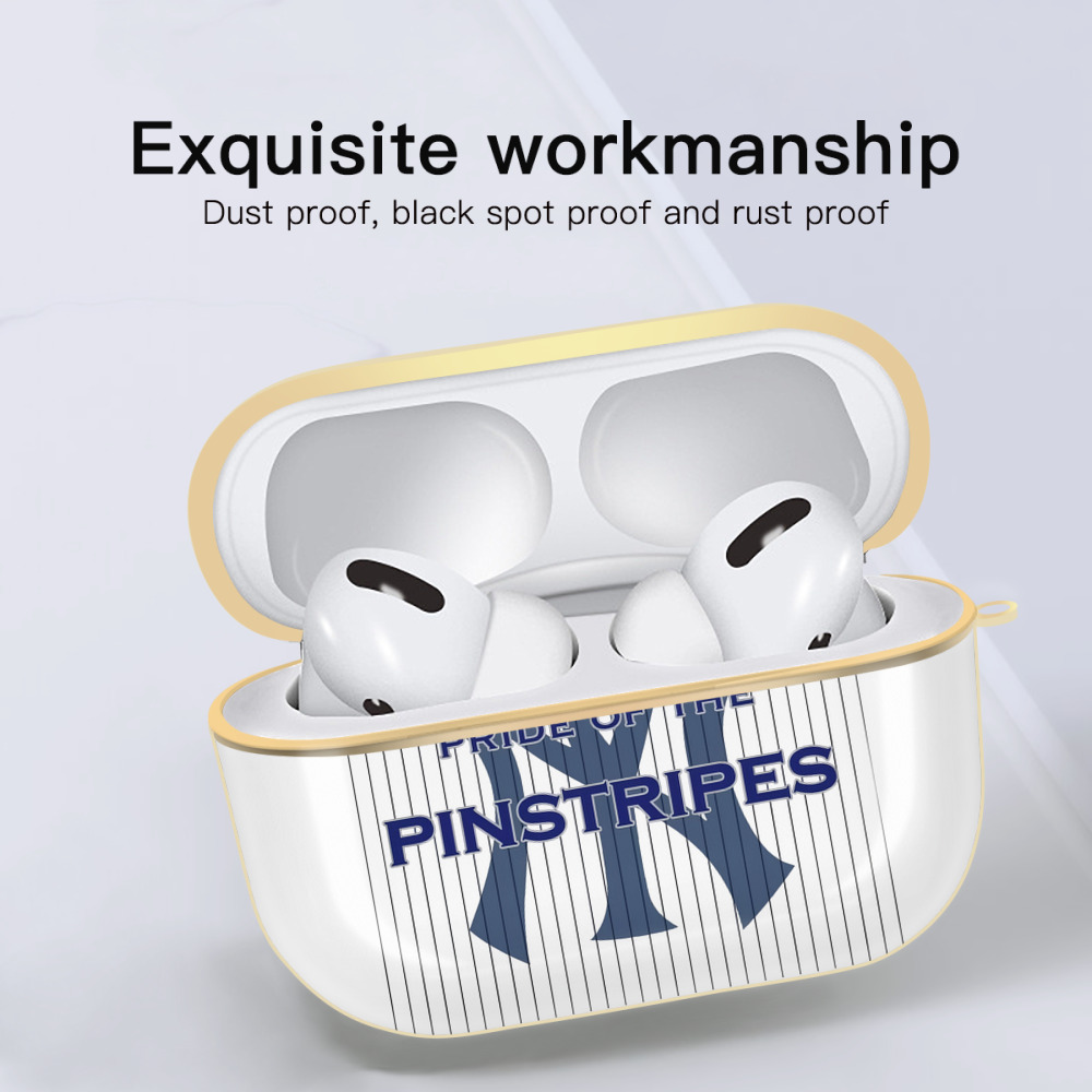 New York Yankees Pride of The Pinstripes Luxury Gold AirPods Pro Case With Keychain, Flexible PC Material, Full Protection, Precise Cutouts, Anti-Fingerprint, Washable, Durable Design