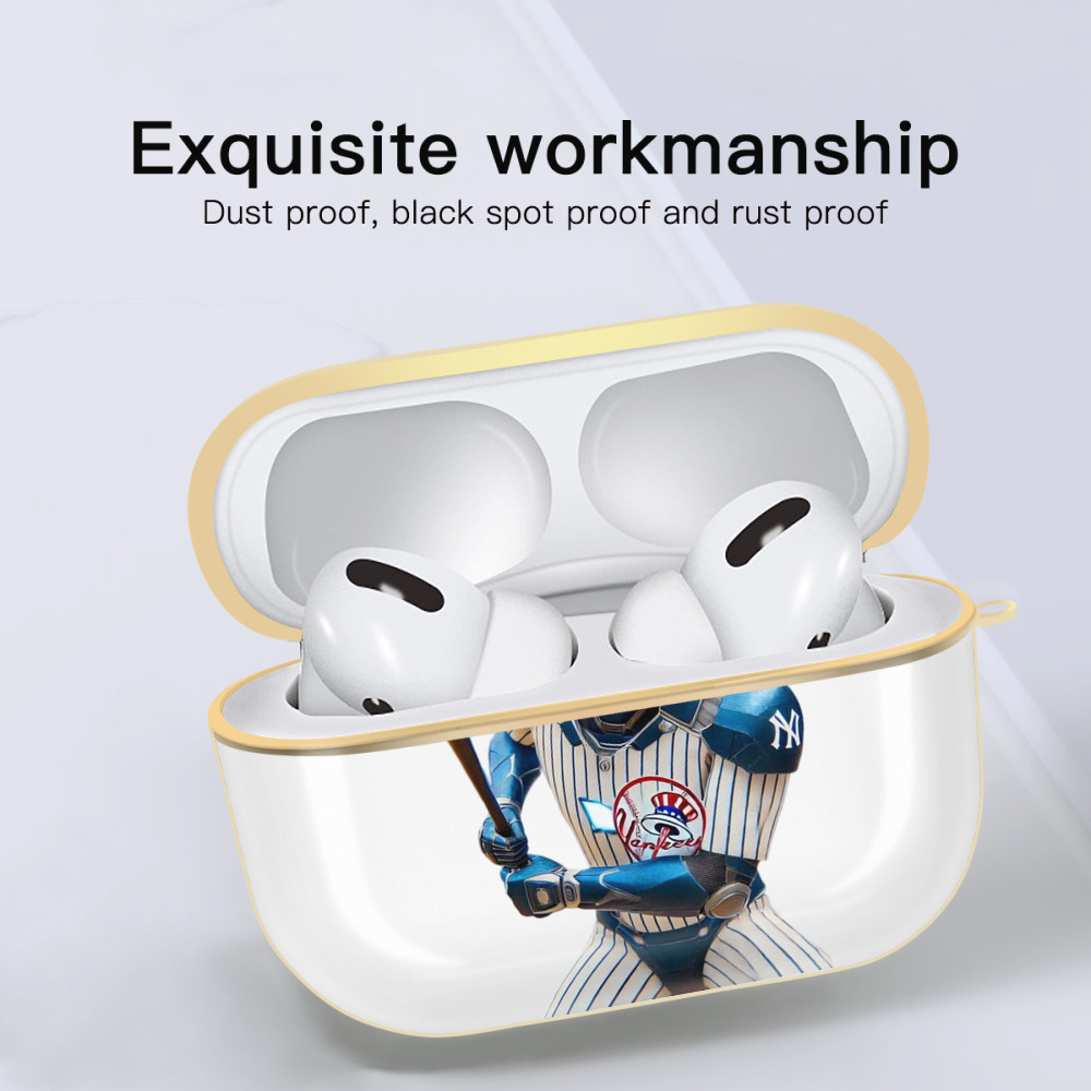 New York Yankees 283 Luxury Gold AirPods Pro Case With Keychain, Flexible PC Material, Full Protection, Precise Cutouts, Anti-Fingerprint, Washable, Durable Design