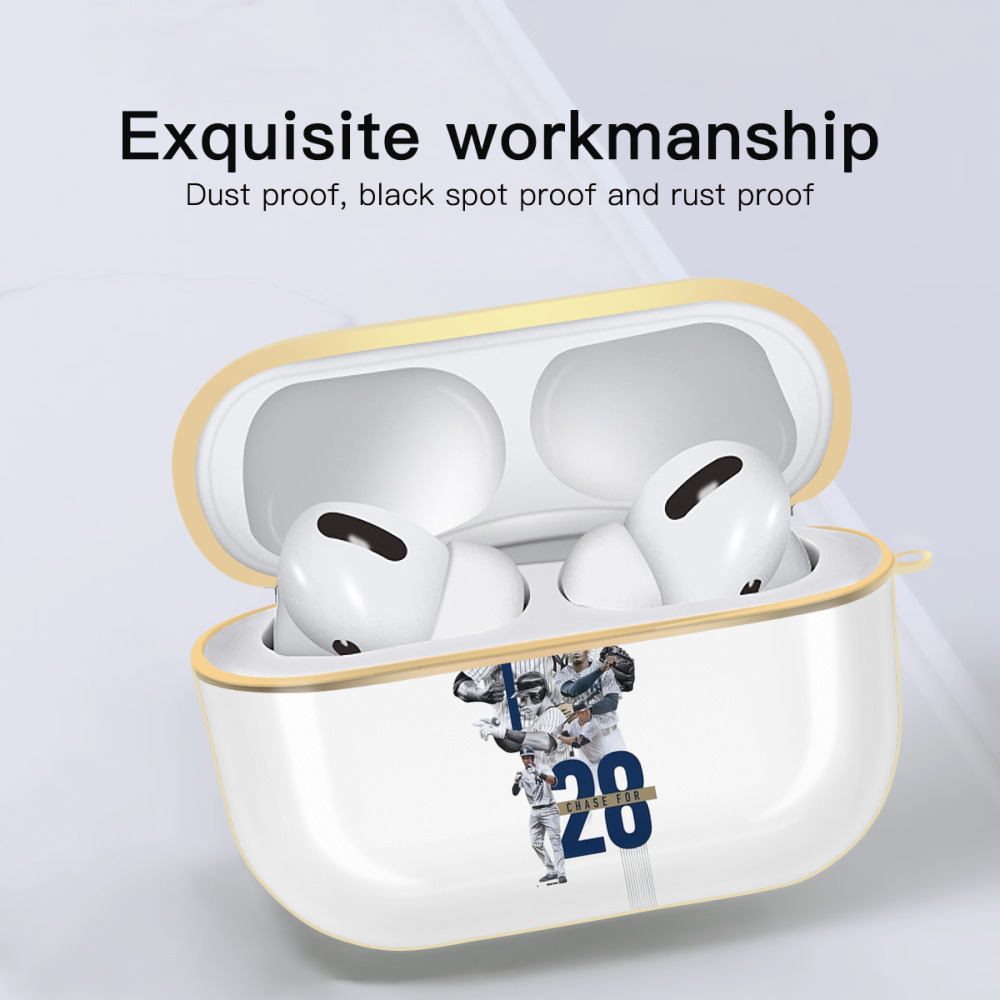New York Yankees Chase For 28 Luxury Gold AirPods Pro Case With Keychain, Flexible PC Material, Full Protection, Precise Cutouts, Anti-Fingerprint, Washable, Durable Design