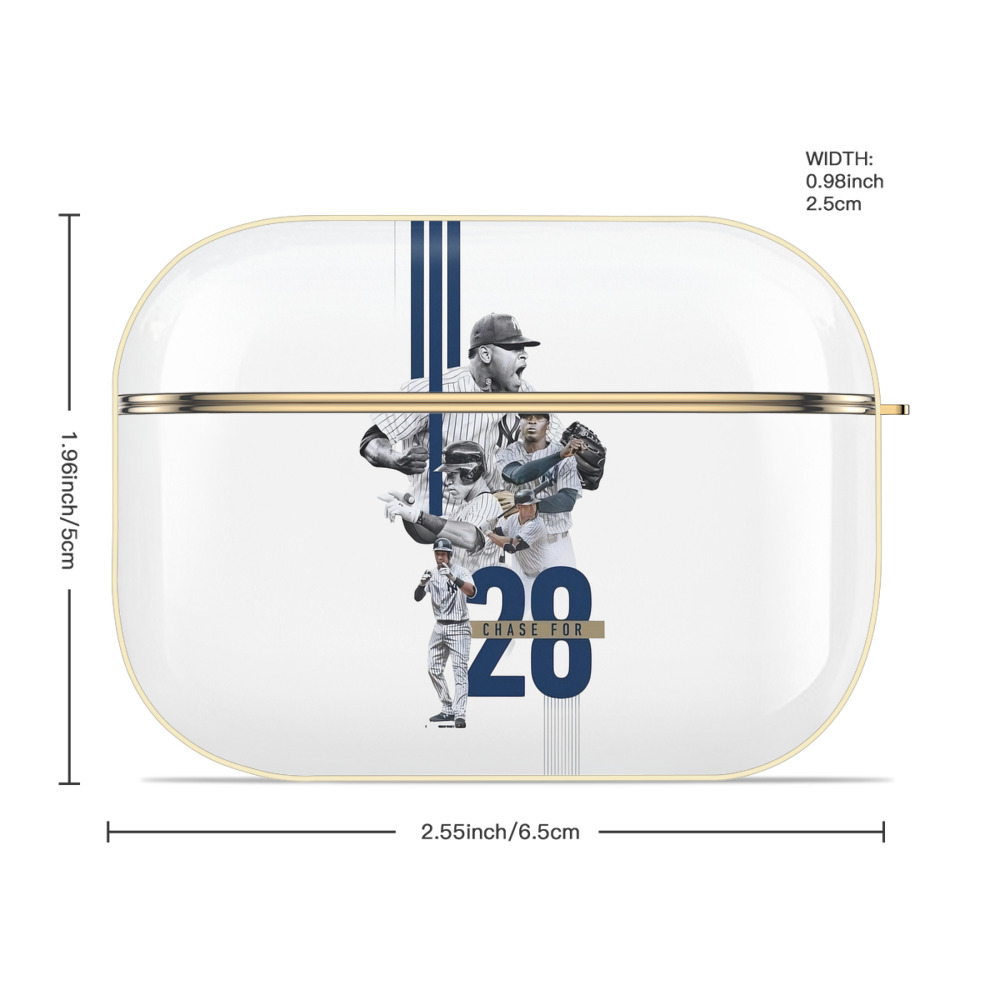 New York Yankees Chase For 28 Luxury Gold AirPods Pro Case With Keychain, Flexible PC Material, Full Protection, Precise Cutouts, Anti-Fingerprint, Washable, Durable Design