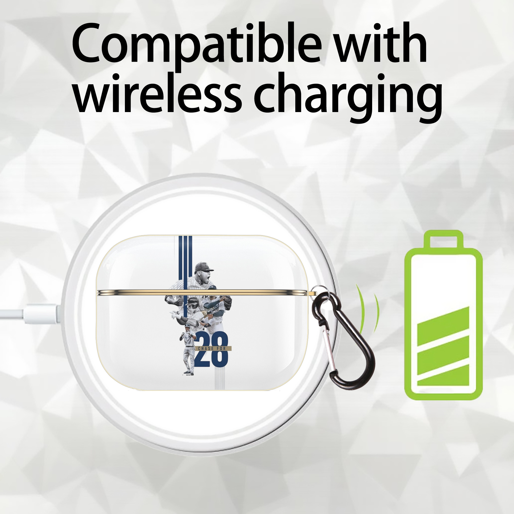 New York Yankees Chase For 28 Luxury Gold AirPods Pro Case With Keychain, Flexible PC Material, Full Protection, Precise Cutouts, Anti-Fingerprint, Washable, Durable Design