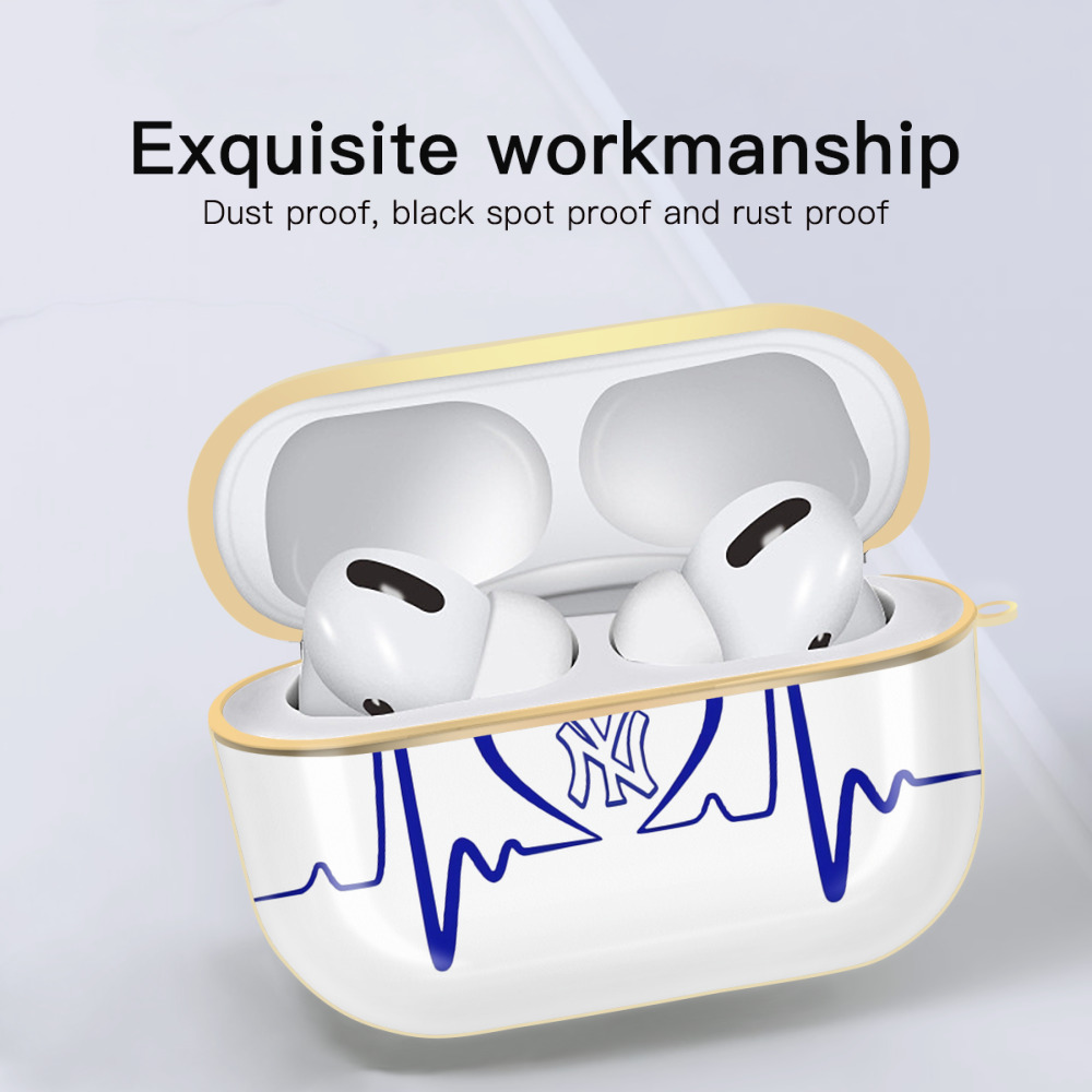 New York Yankees EKG Heart Line Luxury Gold AirPods Pro Case With Keychain, Flexible PC Material, Full Protection, Precise Cutouts, Anti-Fingerprint, Washable, Durable Design