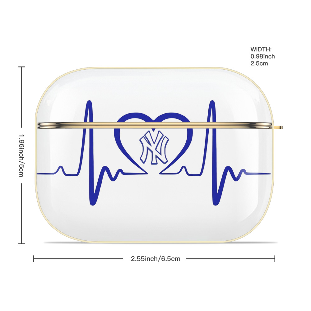 New York Yankees EKG Heart Line Luxury Gold AirPods Pro Case With Keychain, Flexible PC Material, Full Protection, Precise Cutouts, Anti-Fingerprint, Washable, Durable Design