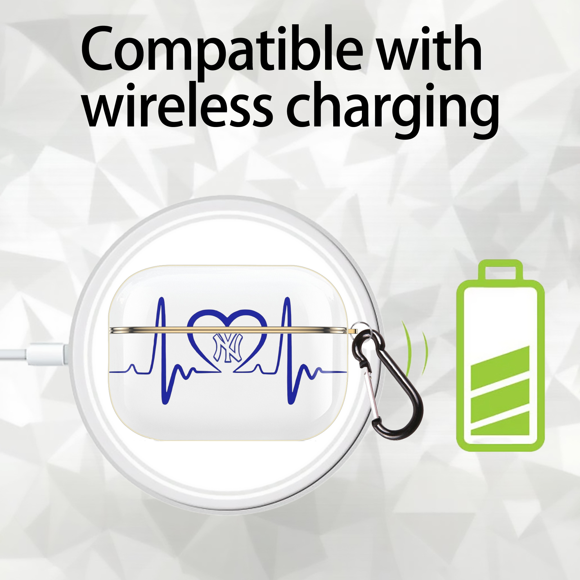 New York Yankees EKG Heart Line Luxury Gold AirPods Pro Case With Keychain, Flexible PC Material, Full Protection, Precise Cutouts, Anti-Fingerprint, Washable, Durable Design