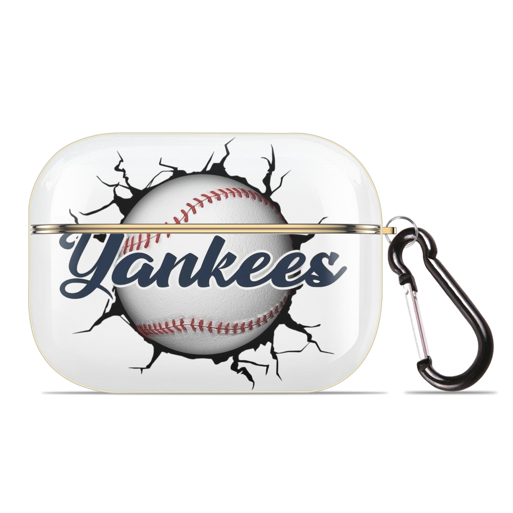 Yankees Baseball Wall And Art Luxury Gold AirPods Pro Case With Keychain, Flexible PC Material, Full Protection, Precise Cutouts, Anti-Fingerprint, Washable, Durable Design
