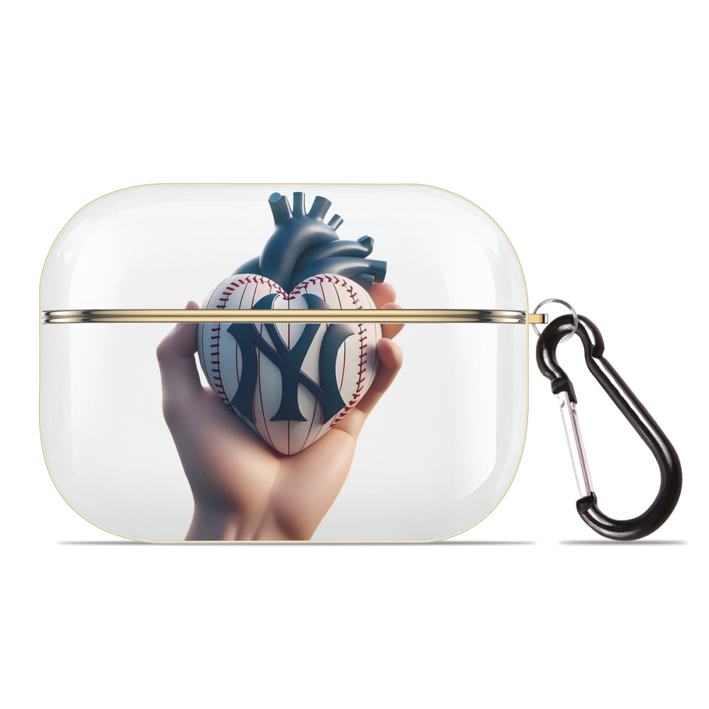 New York Yankees Heart Luxury Gold AirPods Pro Case With Keychain, Flexible PC Material, Full Protection, Precise Cutouts, Anti-Fingerprint, Washable, Durable Design