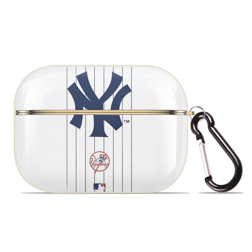New York Yankees Pinstripe Logo Luxury Gold AirPods Pro Case With Keychain, Flexible PC Material, Full Protection, Precise Cutouts, Anti-Fingerprint, Washable, Durable Design