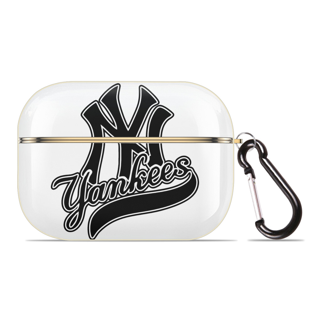 New York Yankees Black Logo Luxury Gold AirPods Pro Case With Keychain, Flexible PC Material, Full Protection, Precise Cutouts, Anti-Fingerprint, Washable, Durable Design