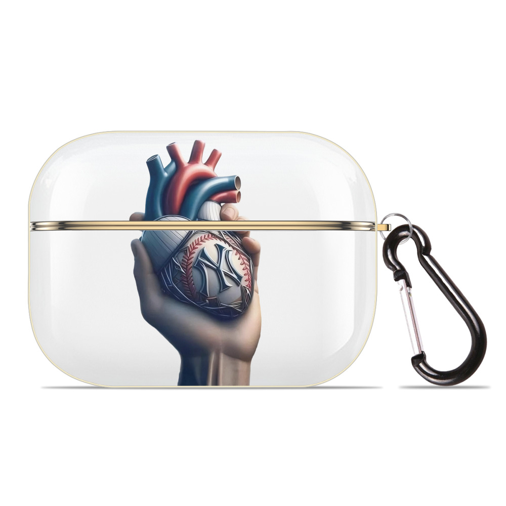 New York Yankees Heart Luxury Gold AirPods Pro Case With Keychain, Flexible PC Material, Full Protection, Precise Cutouts, Anti-Fingerprint, Washable, Durable Design