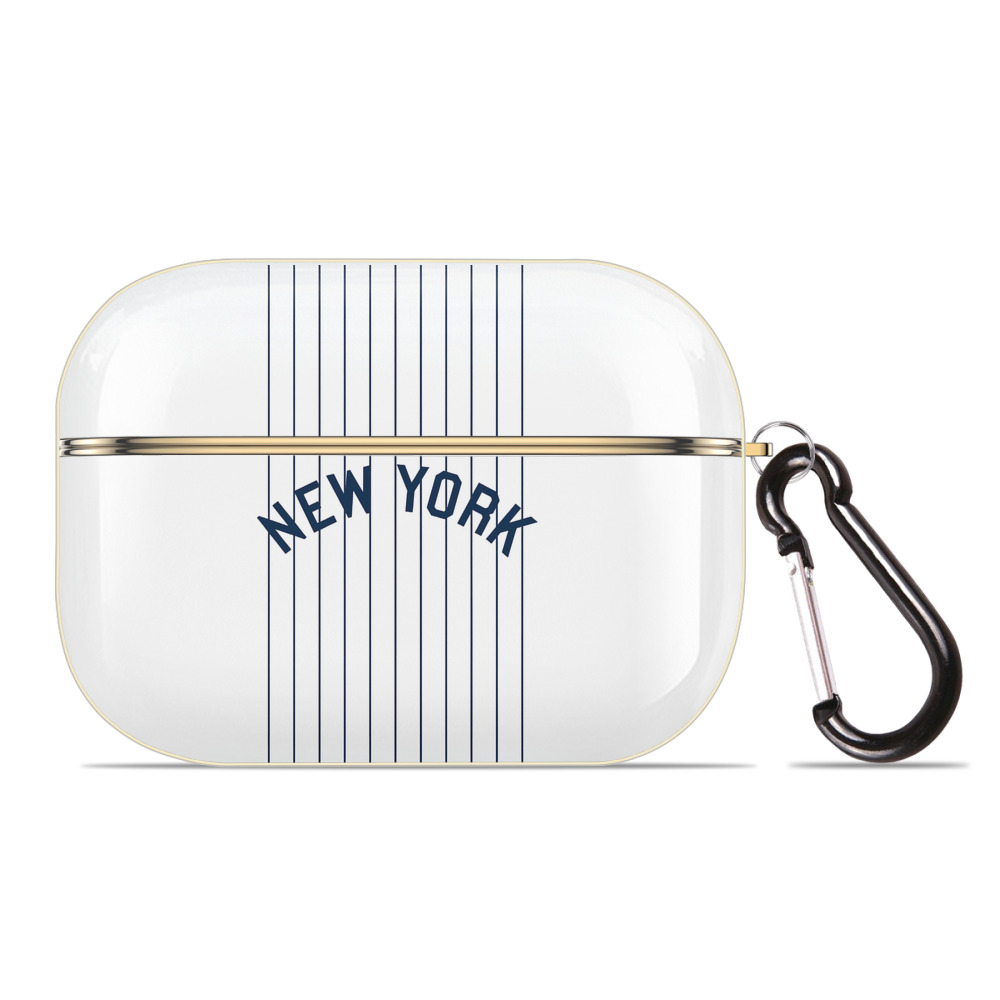 New York Yankees Pinstripe New York Luxury Gold AirPods Pro Case With Keychain, Flexible PC Material, Full Protection, Precise Cutouts, Anti-Fingerprint, Washable, Durable Design