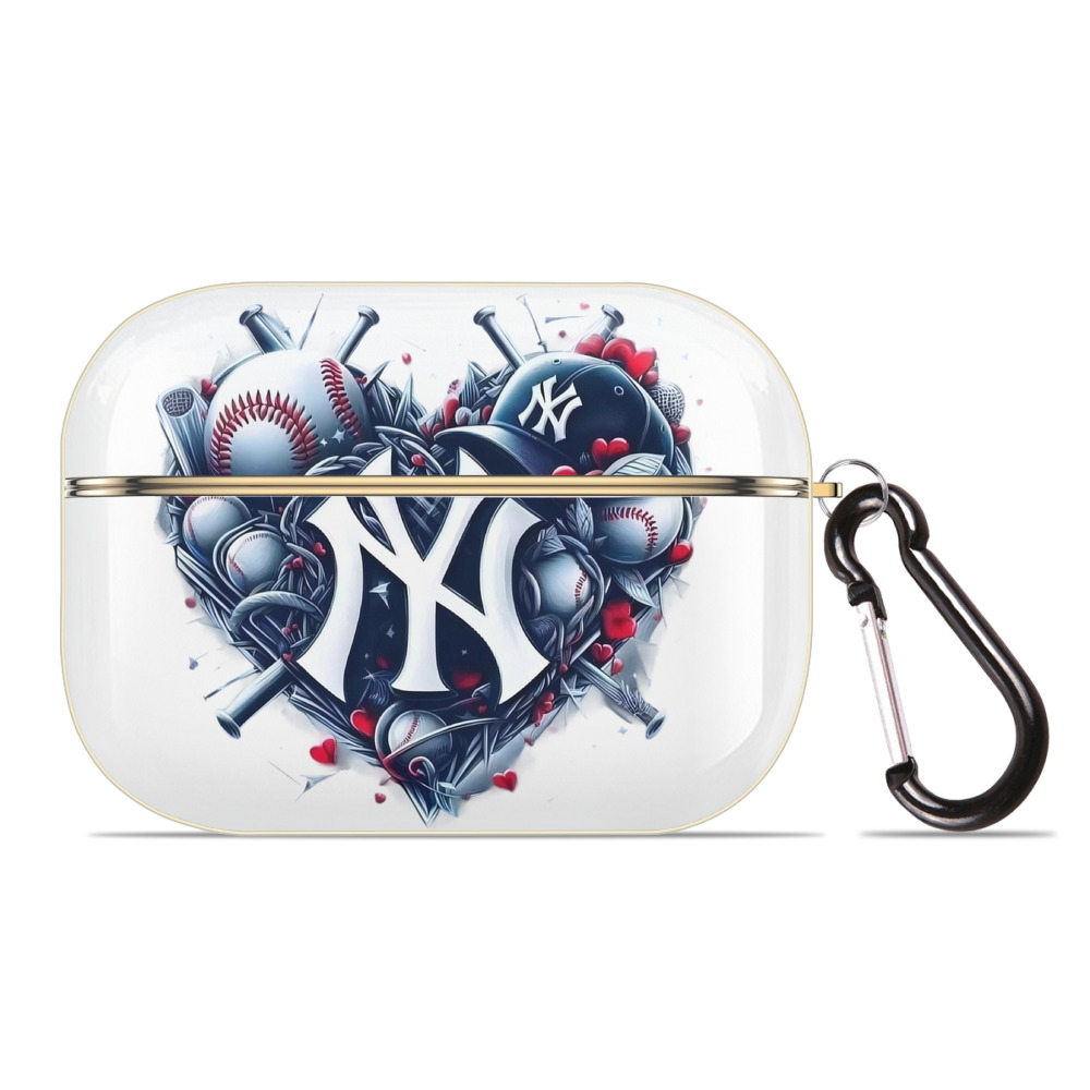 New York Yankees Heart Luxury Gold AirPods Pro Case With Keychain, Flexible PC Material, Full Protection, Precise Cutouts, Anti-Fingerprint, Washable, Durable Design