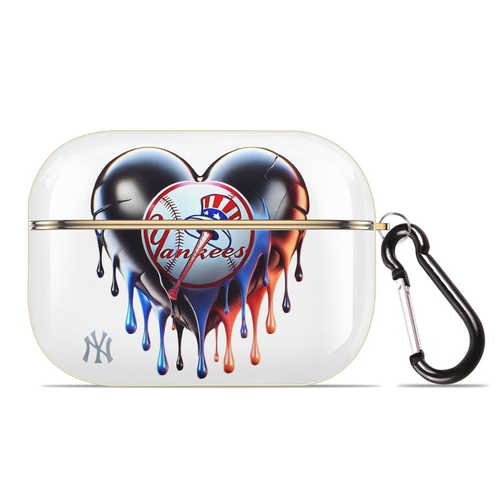 New York Yankees Heart Luxury Gold AirPods Pro Case With Keychain, Flexible PC Material, Full Protection, Precise Cutouts, Anti-Fingerprint, Washable, Durable Design
