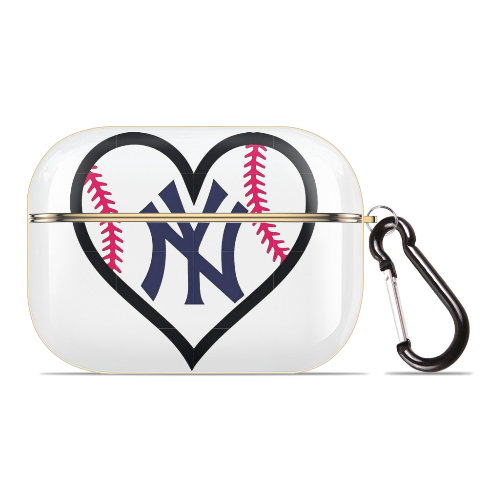 New York Yankees Heart Luxury Gold AirPods Pro Case With Keychain, Flexible PC Material, Full Protection, Precise Cutouts, Anti-Fingerprint, Washable, Durable Design