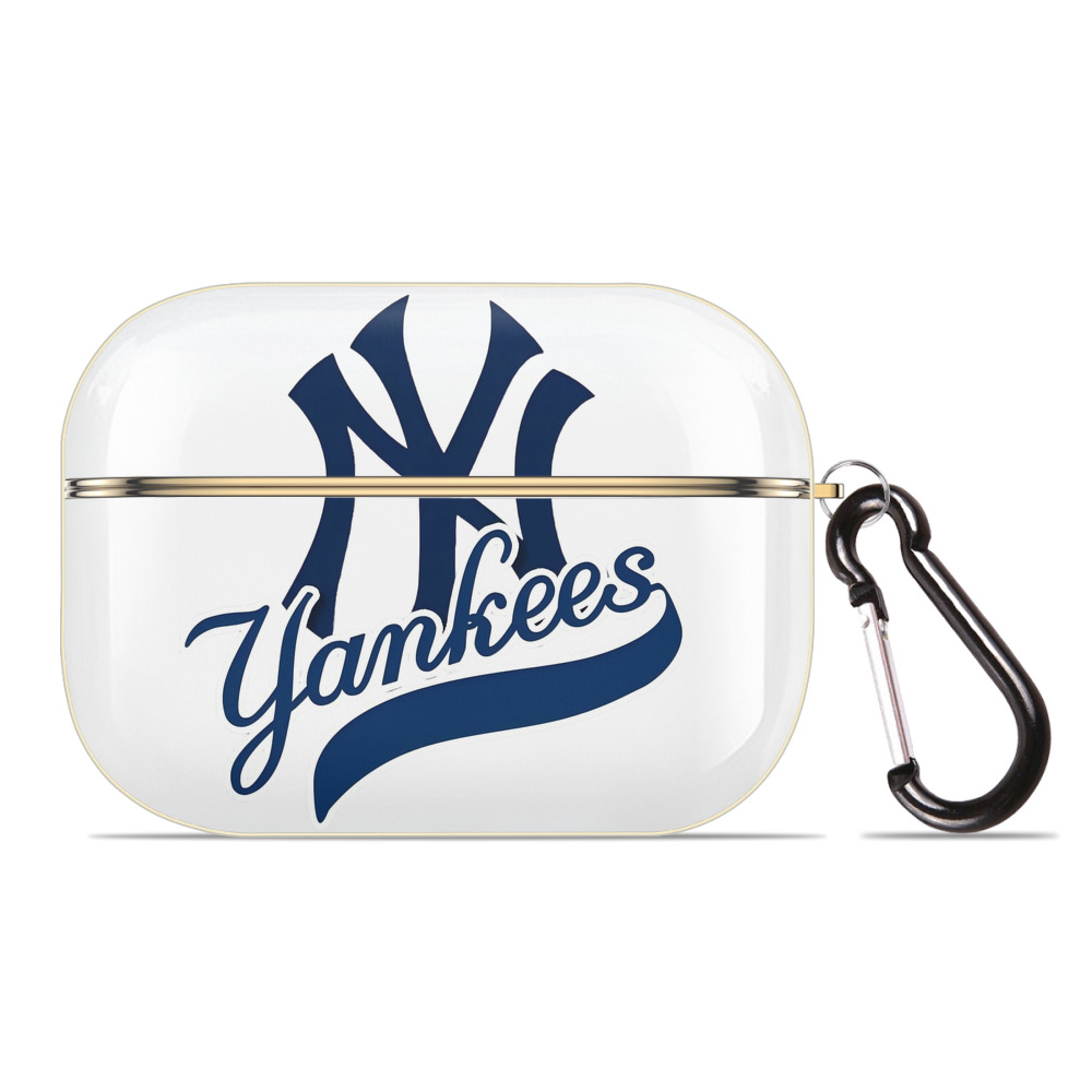 New York Yankees Blue Logo Luxury Gold AirPods Pro Case With Keychain, Flexible PC Material, Full Protection, Precise Cutouts, Anti-Fingerprint, Washable, Durable Design