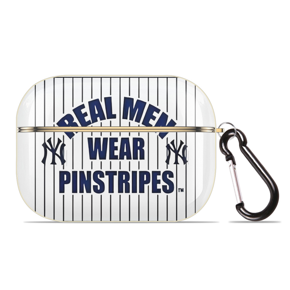 New York Yankees Real Men Wear Pinstripes Luxury Gold AirPods Pro Case With Keychain, Flexible PC Material, Full Protection, Precise Cutouts, Anti-Fingerprint, Washable, Durable Design
