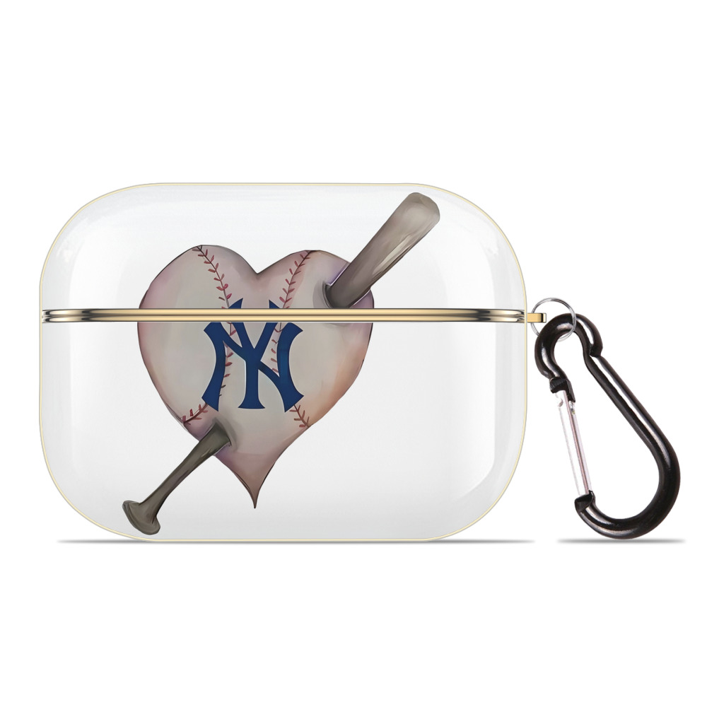 New York Yankees Heart Luxury Gold AirPods Pro Case With Keychain, Flexible PC Material, Full Protection, Precise Cutouts, Anti-Fingerprint, Washable, Durable Design