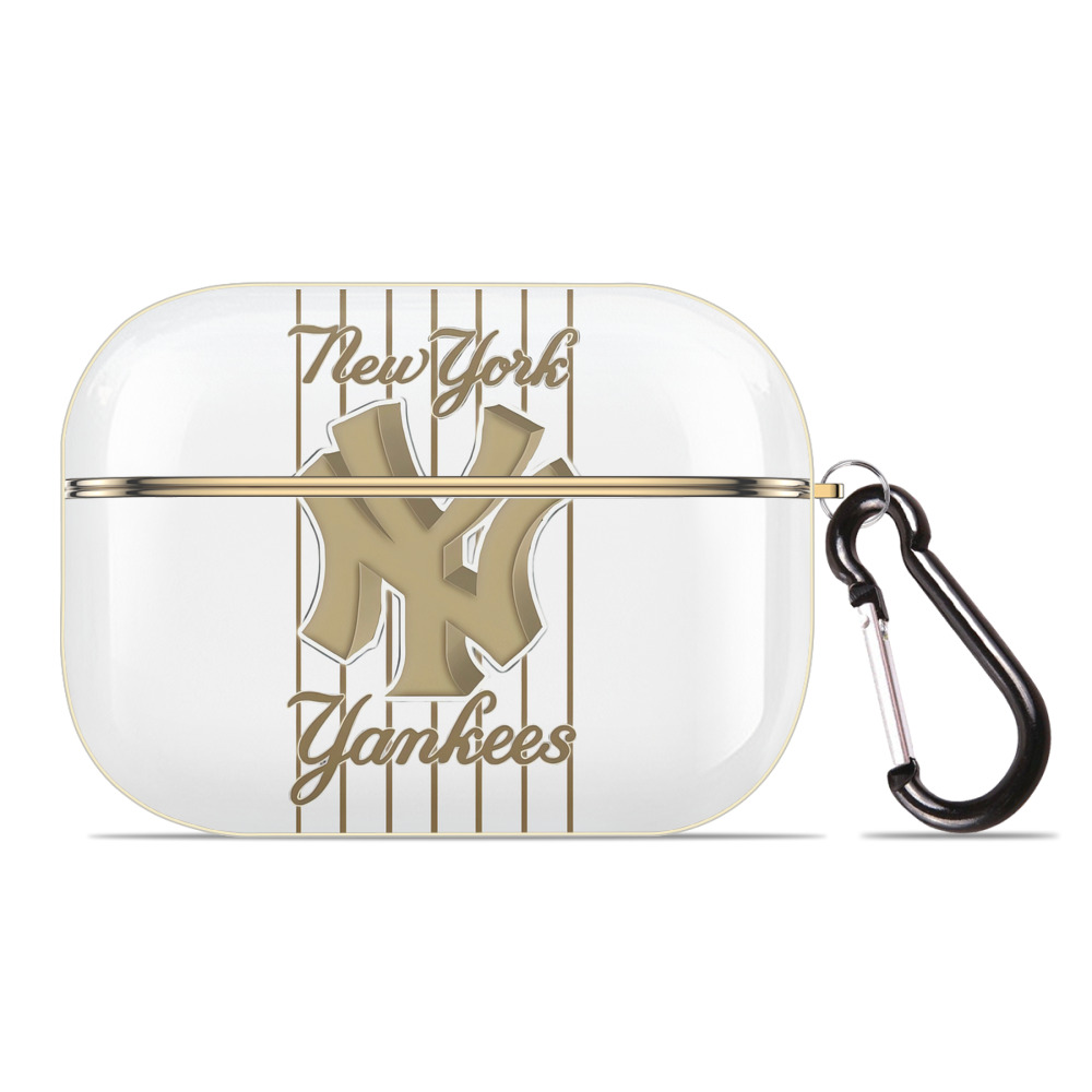 New York Yankees Pinstripe Golden Logo Luxury Gold AirPods Pro Case With Keychain, Flexible PC Material, Full Protection, Precise Cutouts, Anti-Fingerprint, Washable, Durable Design