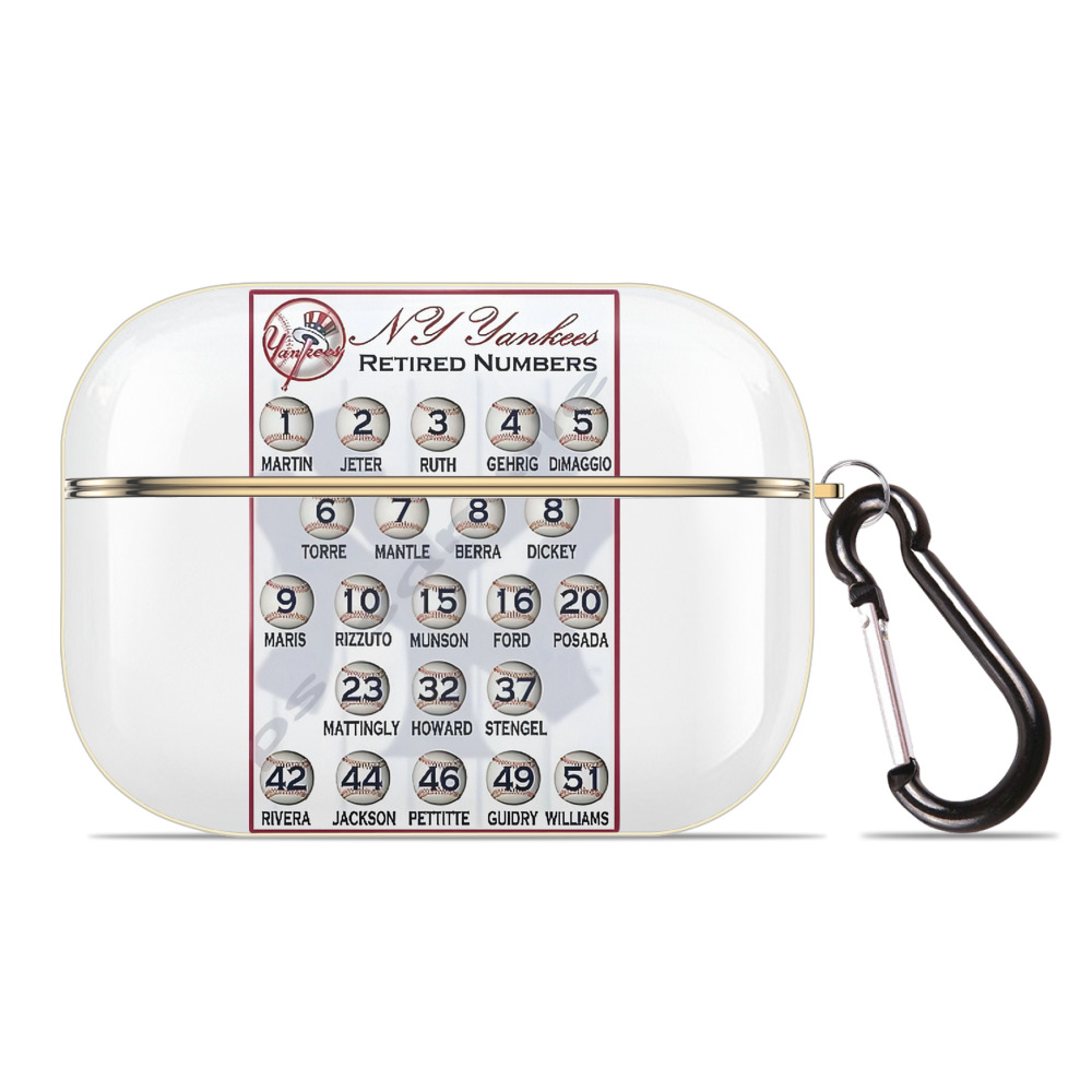 New York Yankees Retired Numbers Luxury Gold AirPods Pro Case With Keychain, Flexible PC Material, Full Protection, Precise Cutouts, Anti-Fingerprint, Washable, Durable Design