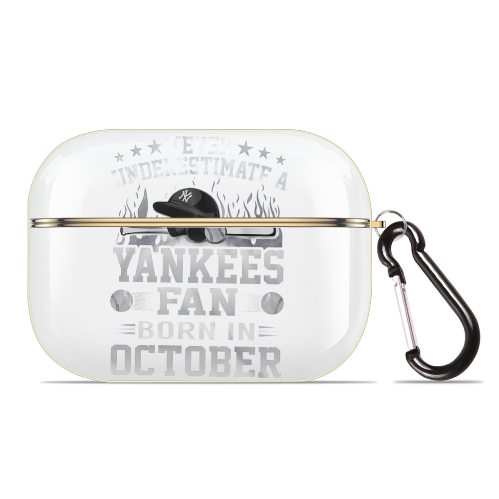 New York Yankees Never Underestimate A Yankees Fan Born in October Luxury Gold AirPods Pro Case With Keychain, Flexible PC Material, Full Protection, Precise Cutouts, Anti-Fingerprint, Washable, Durable Design