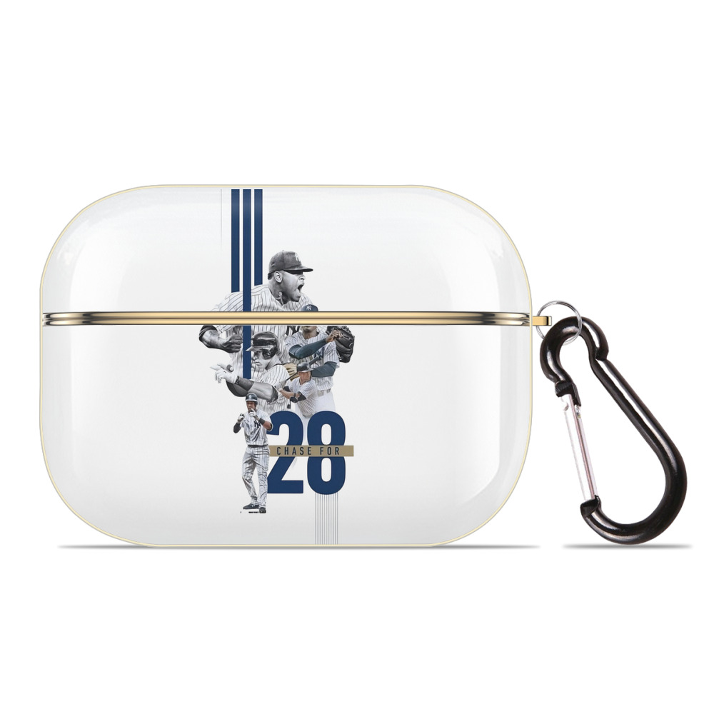 New York Yankees Chase For 28 Luxury Gold AirPods Pro Case With Keychain, Flexible PC Material, Full Protection, Precise Cutouts, Anti-Fingerprint, Washable, Durable Design