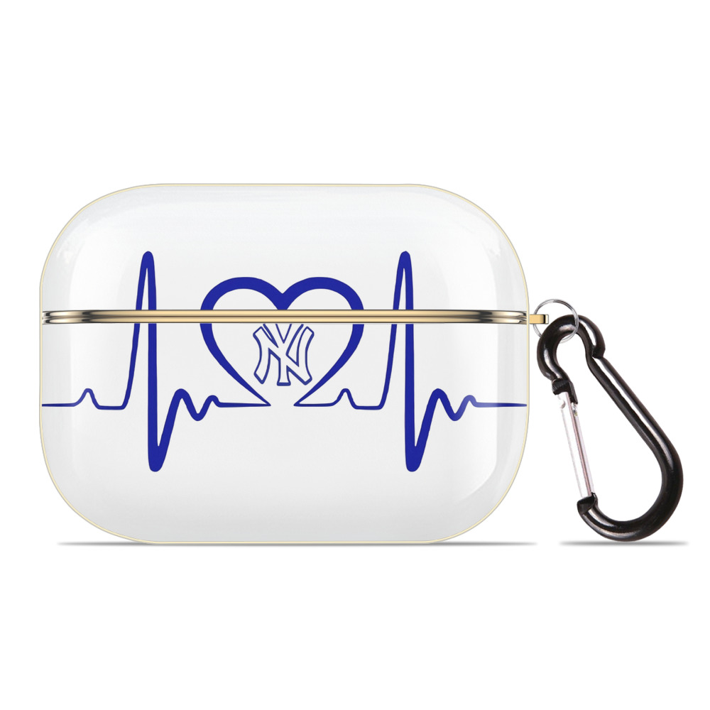 New York Yankees EKG Heart Line Luxury Gold AirPods Pro Case With Keychain, Flexible PC Material, Full Protection, Precise Cutouts, Anti-Fingerprint, Washable, Durable Design