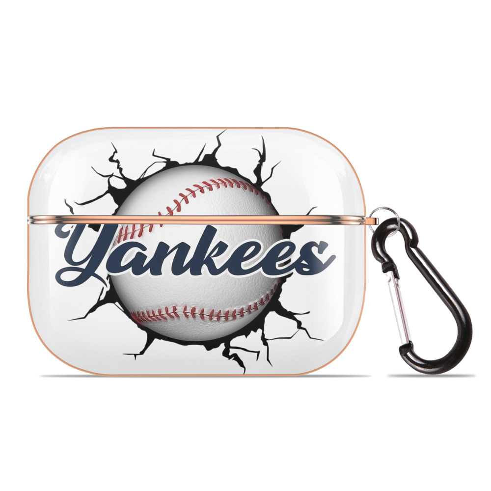 Yankees Baseball Wall And Art AirPods Pro Protective Case Rose Gold, Flexible PC Material, Precise Fit, Anti-Slip Cover, Full Protection, Fingerprint Resistant, Washable With Keychain