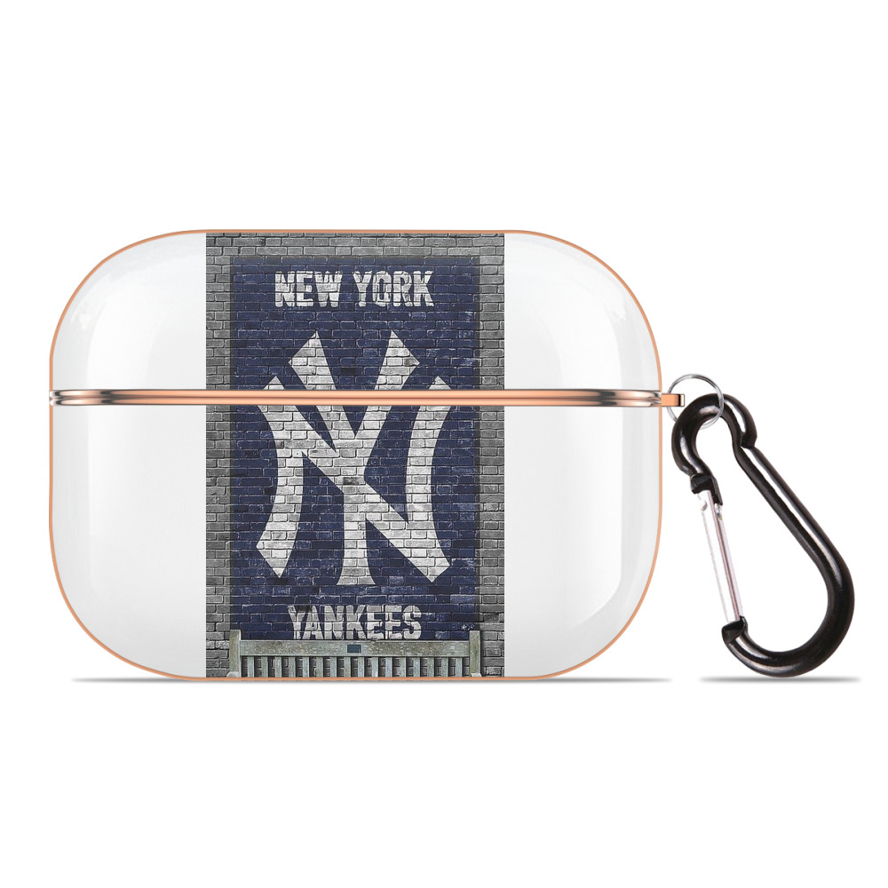 New York Yankees Wall Background AirPods Pro Protective Case Rose Gold, Flexible PC Material, Precise Fit, Anti-Slip Cover, Full Protection, Fingerprint Resistant, Washable With Keychain