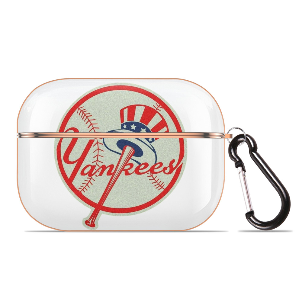 New York Yankees Logo AirPods Pro Protective Case Rose Gold, Flexible PC Material, Precise Fit, Anti-Slip Cover, Full Protection, Fingerprint Resistant, Washable With Keychain