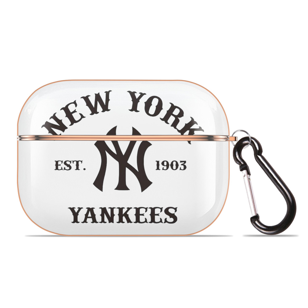 New York Yankees EST 1903 AirPods Pro Protective Case Rose Gold, Flexible PC Material, Precise Fit, Anti-Slip Cover, Full Protection, Fingerprint Resistant, Washable With Keychain
