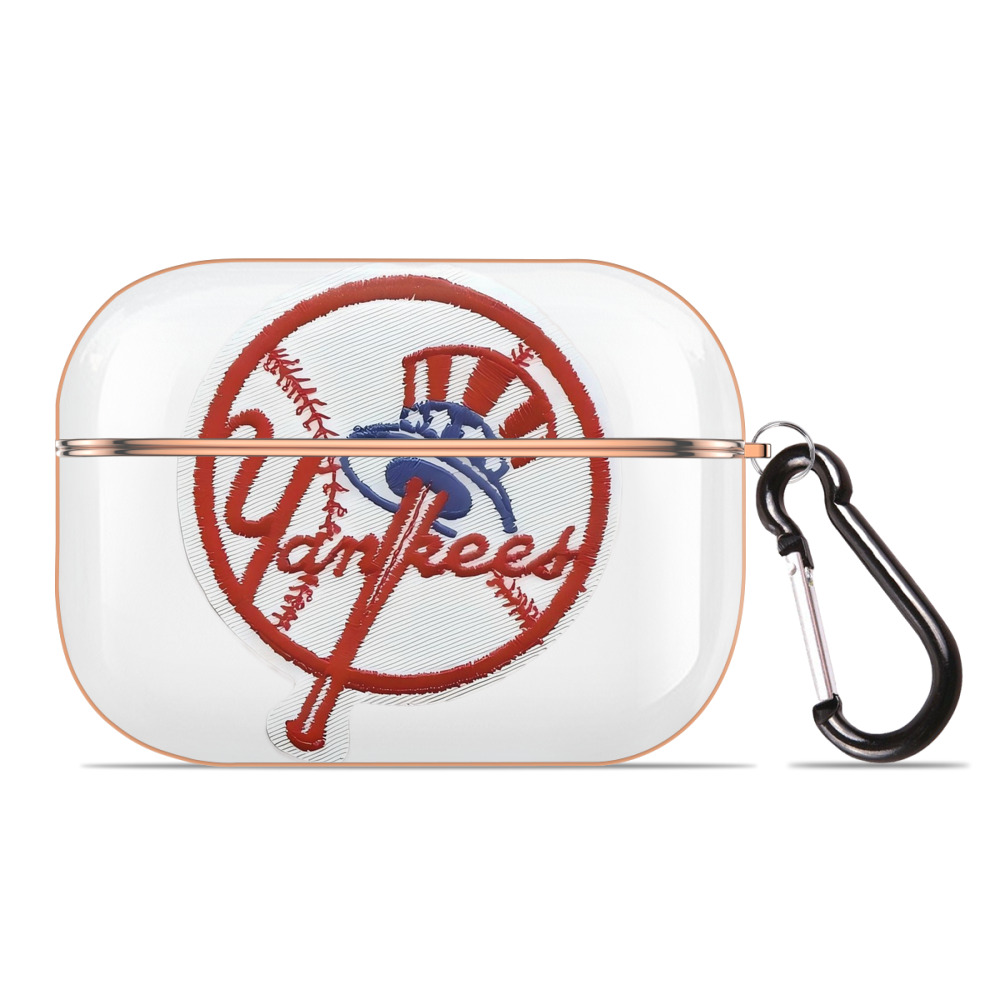 New York Yankees LOGO AirPods Pro Protective Case Rose Gold, Flexible PC Material, Precise Fit, Anti-Slip Cover, Full Protection, Fingerprint Resistant, Washable With Keychain