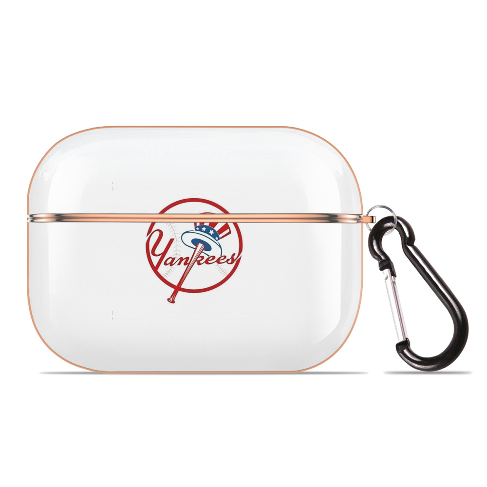 New York Yankees Logo AirPods Pro Protective Case Rose Gold, Flexible PC Material, Precise Fit, Anti-Slip Cover, Full Protection, Fingerprint Resistant, Washable With Keychain