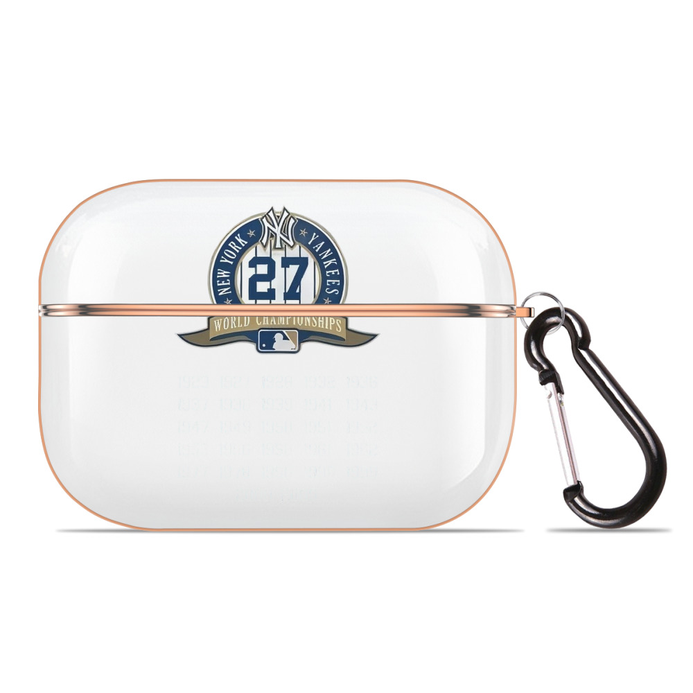 New York Yankees 27 WS Championships AirPods Pro Protective Case Rose Gold, Flexible PC Material, Precise Fit, Anti-Slip Cover, Full Protection, Fingerprint Resistant, Washable With Keychain