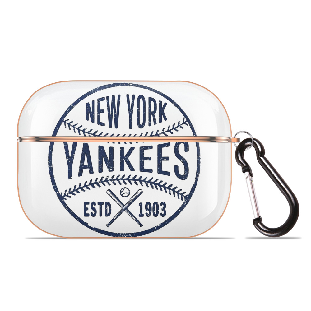 New York Yankees Estd 1903 AirPods Pro Protective Case Rose Gold, Flexible PC Material, Precise Fit, Anti-Slip Cover, Full Protection, Fingerprint Resistant, Washable With Keychain