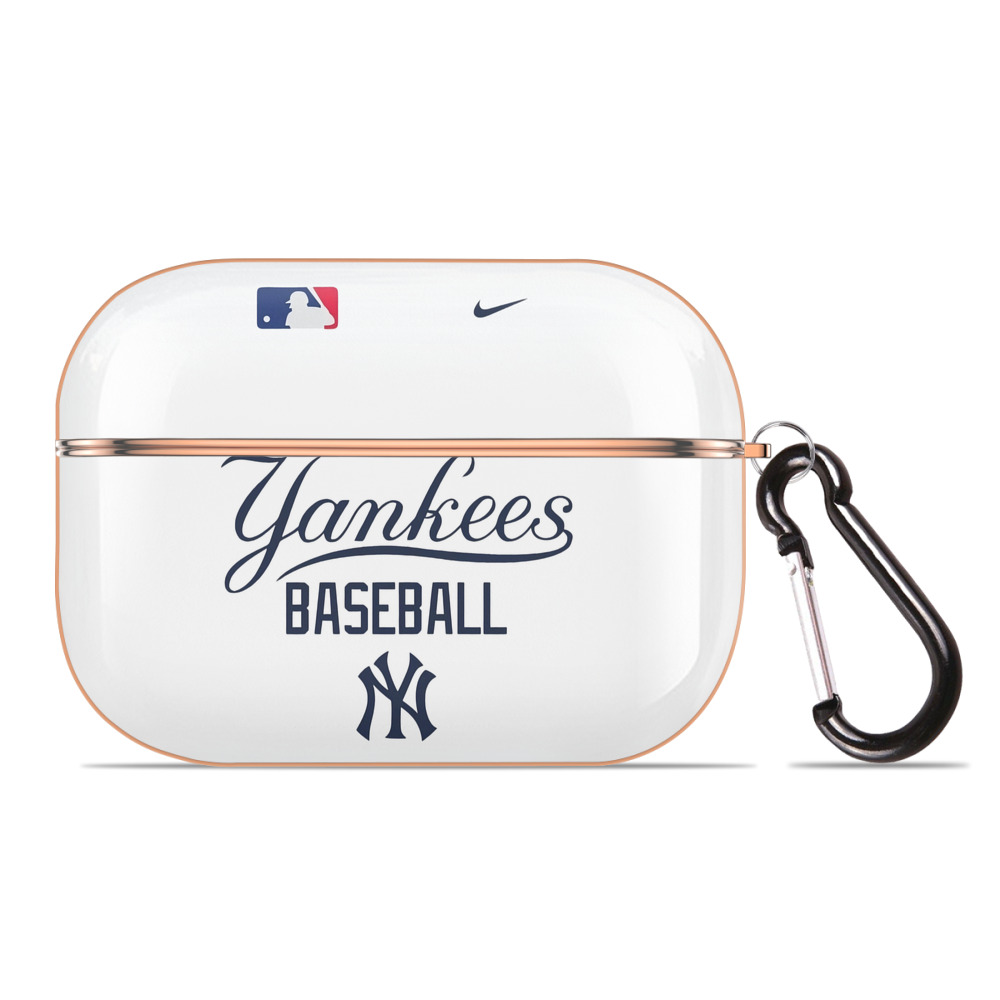 New York Yankees Baseball AirPods Pro Protective Case Rose Gold, Flexible PC Material, Precise Fit, Anti-Slip Cover, Full Protection, Fingerprint Resistant, Washable With Keychain