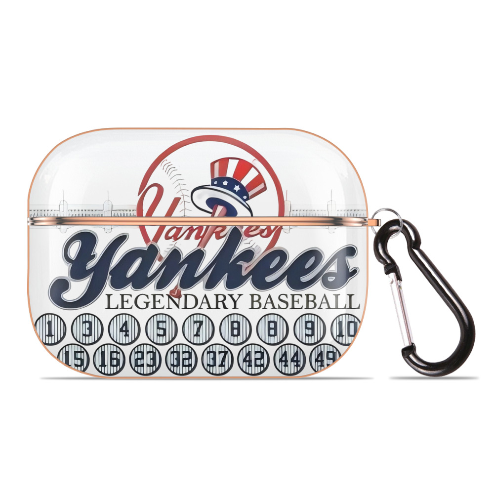 New York Yankees Legendary Baseball AirPods Pro Protective Case Rose Gold, Flexible PC Material, Precise Fit, Anti-Slip Cover, Full Protection, Fingerprint Resistant, Washable With Keychain