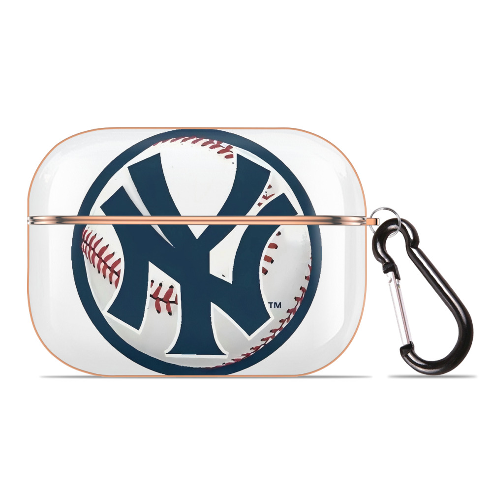 New York Yankees Baseball AirPods Pro Protective Case Rose Gold, Flexible PC Material, Precise Fit, Anti-Slip Cover, Full Protection, Fingerprint Resistant, Washable With Keychain