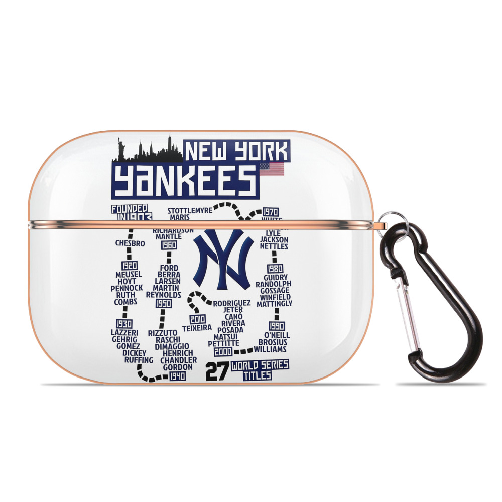 New York Yankees 27 World Series Titles AirPods Pro Protective Case Rose Gold, Flexible PC Material, Precise Fit, Anti-Slip Cover, Full Protection, Fingerprint Resistant, Washable With Keychain