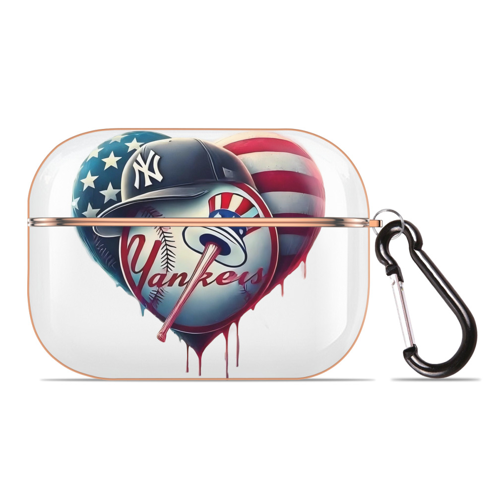 New York Yankees Heart AirPods Pro Protective Case Rose Gold, Flexible PC Material, Precise Fit, Anti-Slip Cover, Full Protection, Fingerprint Resistant, Washable With Keychain