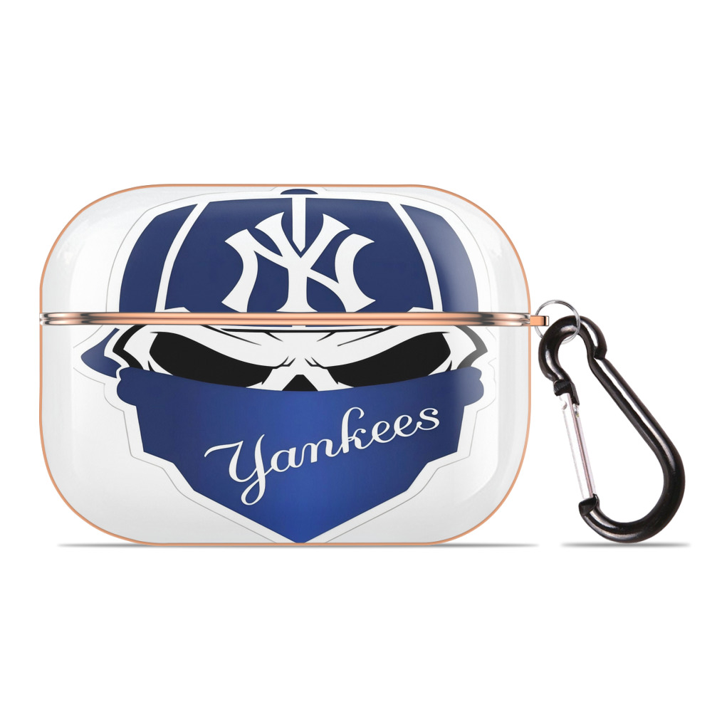 New York Yankees Skull AirPods Pro Protective Case Rose Gold, Flexible PC Material, Precise Fit, Anti-Slip Cover, Full Protection, Fingerprint Resistant, Washable With Keychain