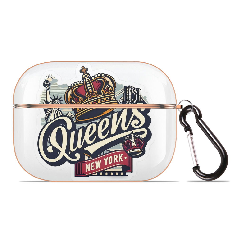New York Yankees New York Queens AirPods Pro Protective Case Rose Gold, Flexible PC Material, Precise Fit, Anti-Slip Cover, Full Protection, Fingerprint Resistant, Washable With Keychain